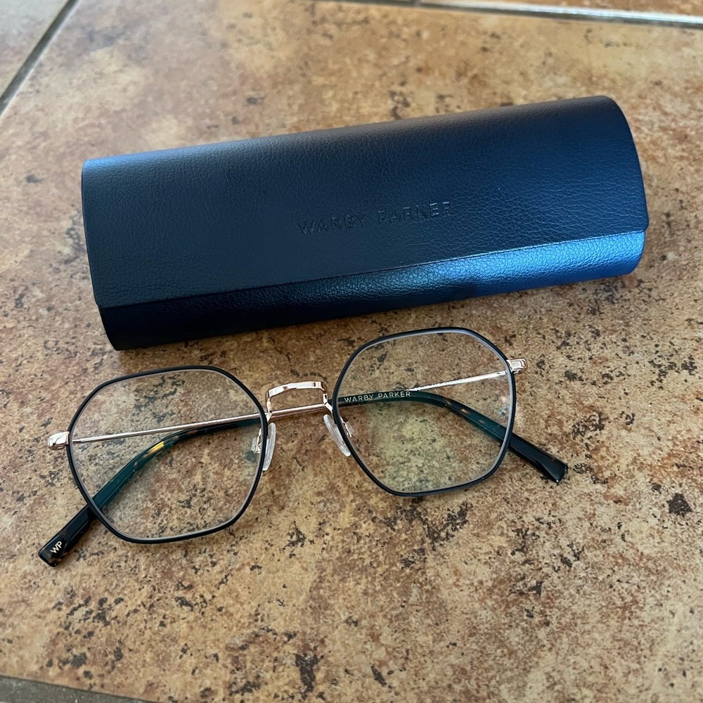 Warby Parker Keiko Medium Black and Gold Glasses Modern Minimalist Design